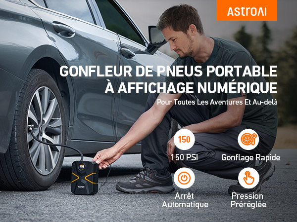Compresseur D'Air Gonfleur De Pneus AstroAI 150PSI - 12V DC / 230V AC - Pour Voiture - Neuf
