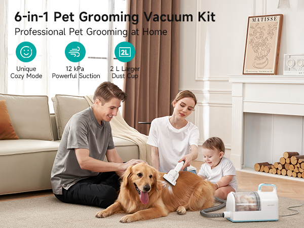 S1+ Dog Grooming Vacuum for Shedding, 6 in 1 Pet Grooming Vacuum Blue
