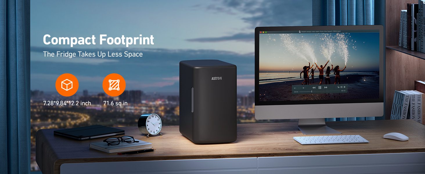 AstroAI Mini Fridge Black 6 Litre / 8 Can Cooler and Warmer AC/DC