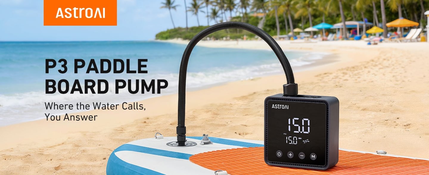 AstroAI P3 Electric Paddle Board Pump, 20PSI Rechargeable SUP Pump for Paddleboard with Battery & 12V DC, Dual Stage Inflation & Deflation and Auto-Off SUP Air Pump for Kayak, Tent, Boat
