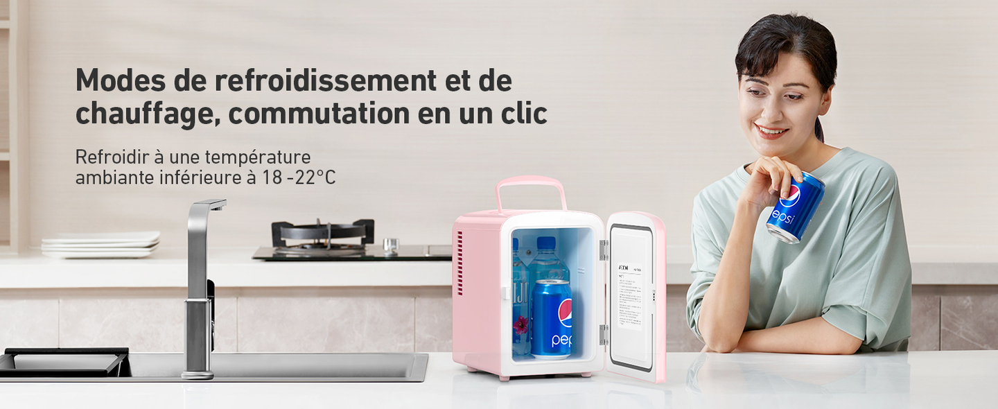 AstroAI Mini Frigo de Chambre, 4 litres / 6 Canettes 330ml  (Rose)