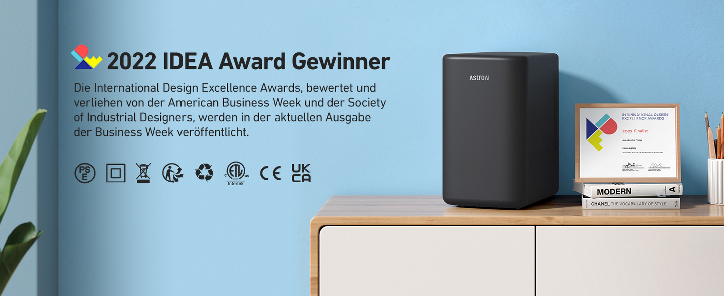 AstroAI Mini Kühlschrank, 6 Liter/ 8 Dosen Fridge mit Kühl- und Heizfunktion ‎Schwarz