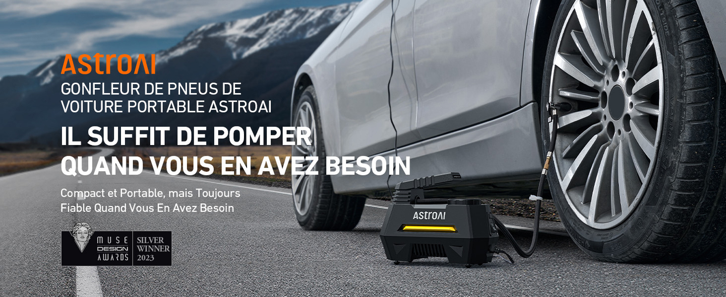 AstroAI Compresseur d'air Portatif 100PSI 12v DC (Jaune)