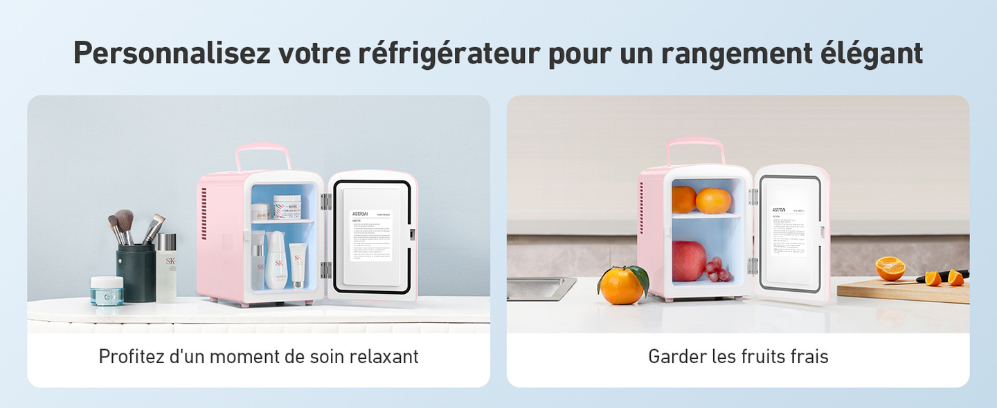 AstroAI Mini Frigo de Chambre, 4 litres / 6 Canettes 330ml  (Rose)