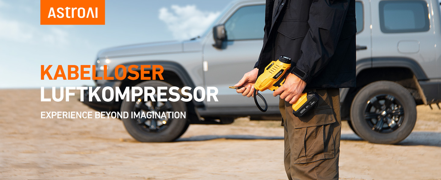 AstroAI 160PSI Luftkompressor mit 20V Akku & 12V Auto-Netzteil