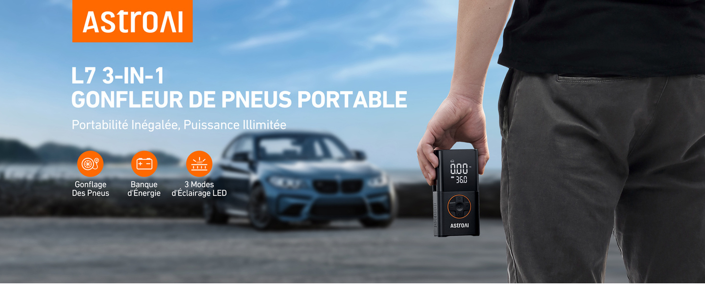 AstroAI L7 Gonfleur Pneus Voiture, Compresseur à Air Portatif, Compresseur Voiture 150PSI