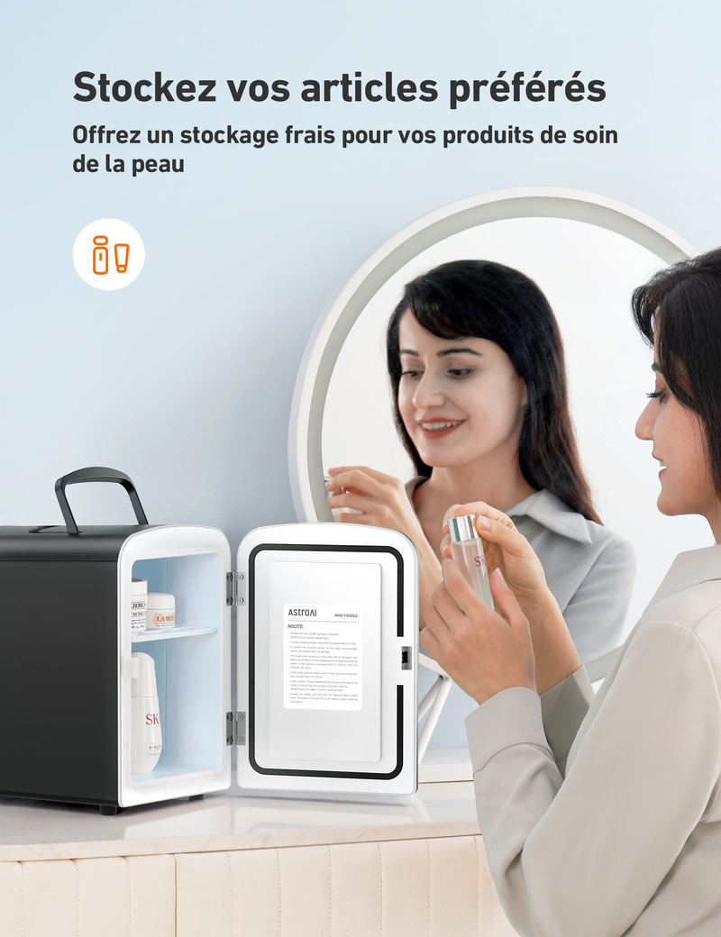 AstroAI Mini Frigo de Chambre, Mini Réfrigérateur Voiture Portatif 4L Noir