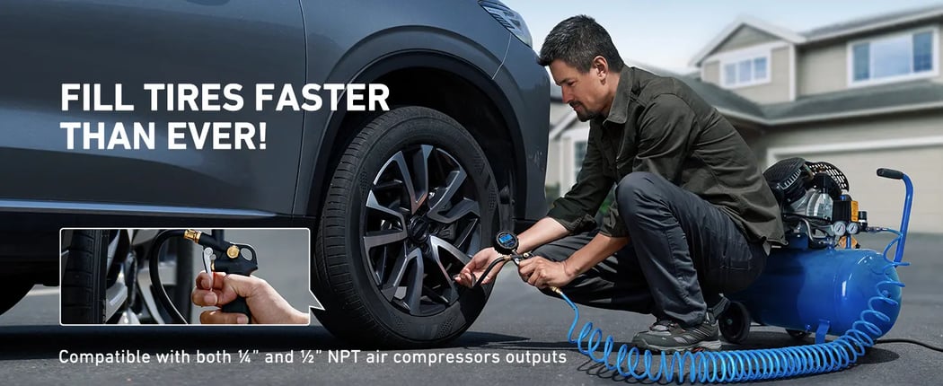 AstroAI Digital Tire Pressure Gauge with Inflator, 3-250 PSI Air Chuck & Compressor Accessories Heavy Duty with Quick Connect Coupler, 0.1 Display Resolution (Standard with Case)