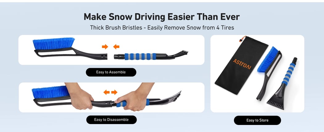 AstroAI 2 Pack 27" Snow Brush and Detachable Deluxe Ice Scraper