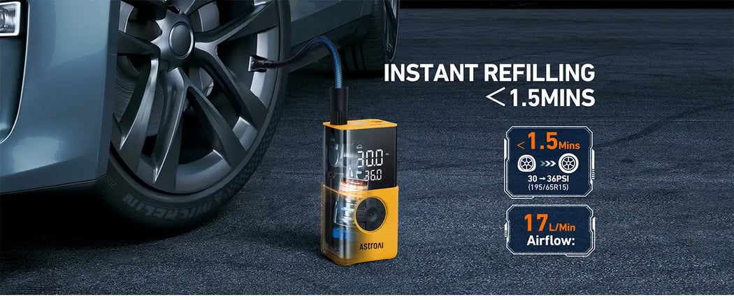 AstroAI Tire Inflator L7S Portable Air Compressor Cordless Bike Pump with Digital Dual Values Display, 150 PSI Car Tires Pump with LED Lights Air Pump, Balls Geen