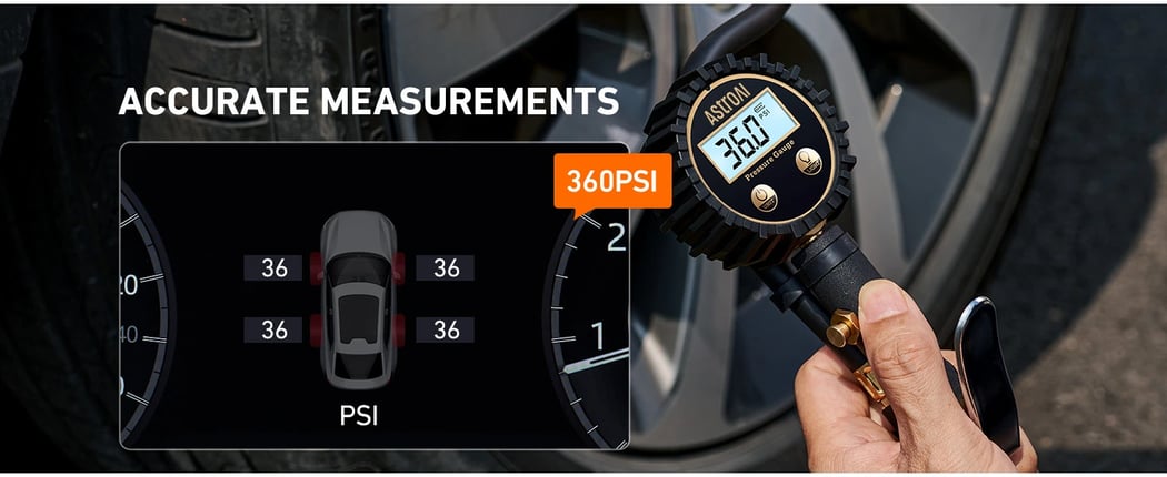 AstroAI Digital Tire Inflator with Pressure Gauge with Heavy Duty Air Chuck, Rubber Hose and Quick Connect Coupler, 250 PSI, Model ATG250​