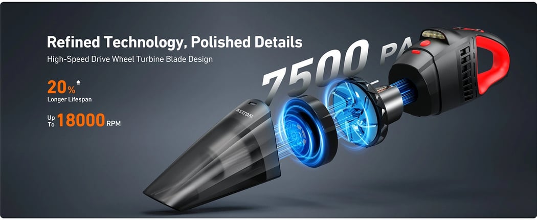 AstroAI Car Vacuum, Portable Handheld Vacuum Cleaner with 12V DC Power, LED Light and 16.4 Ft Cigarette Lighter Cord, Car Cleaning Kit with 3 Filters for Quick Cleaning