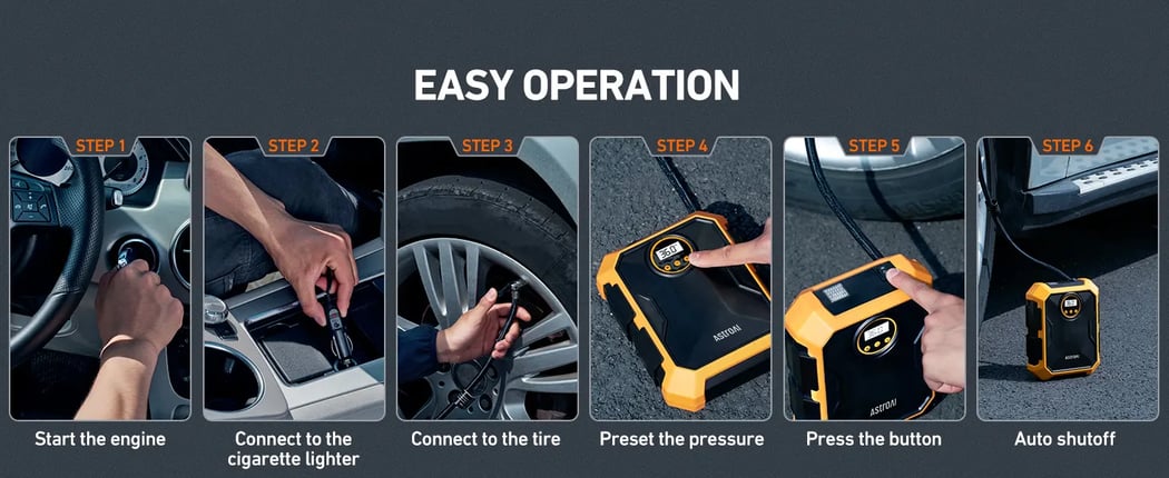 AstroAI Automatic Tire Inflator 12V DC, 100PSI with LED Light for Car Tires, Bicycles and Other Inflatables