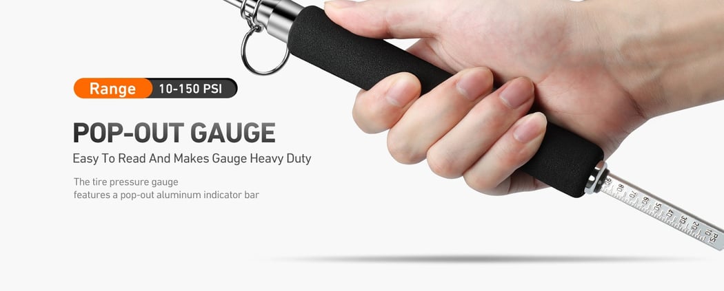AstroAI Tire Pressure Gauge with Heavy Duty Dual Head Chuck and Non-Slip Handle for Cars, Trucks, Bikes, 150 PSI