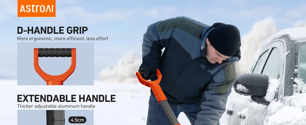 AstroAI 39 Inch Folding Snow Shovel, Snow Shovel for Car,Grey