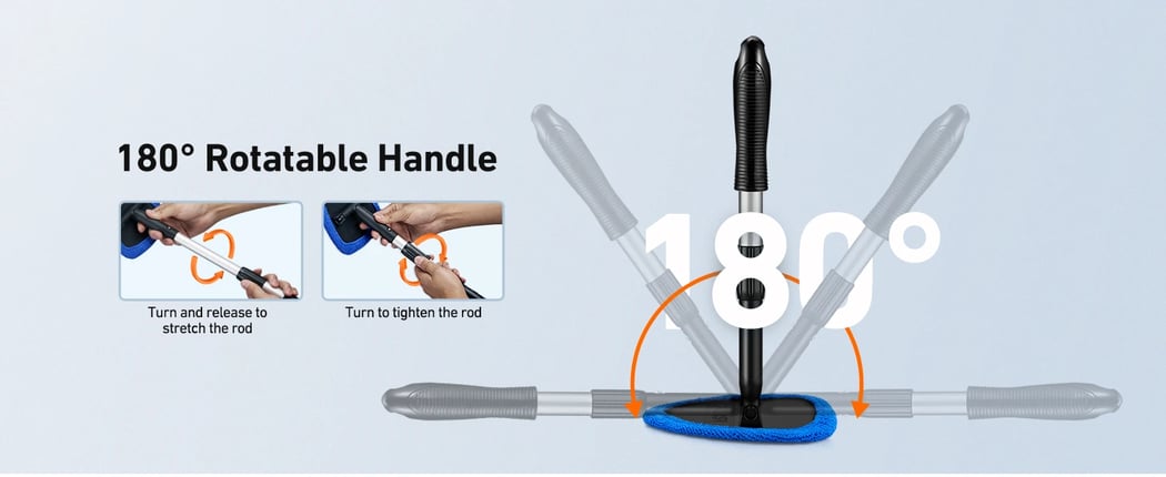 AstroAI 26" Windshield Cleaner Tool, Car Interior Window Detailing Cleaning Kit with Extendable Handle and 4 Easy-to-Install Reusable Microfiber Pads, Blue