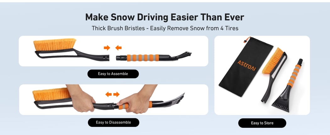 AstroAI 27 Inch Snow Brush 1 Pack (Orange)