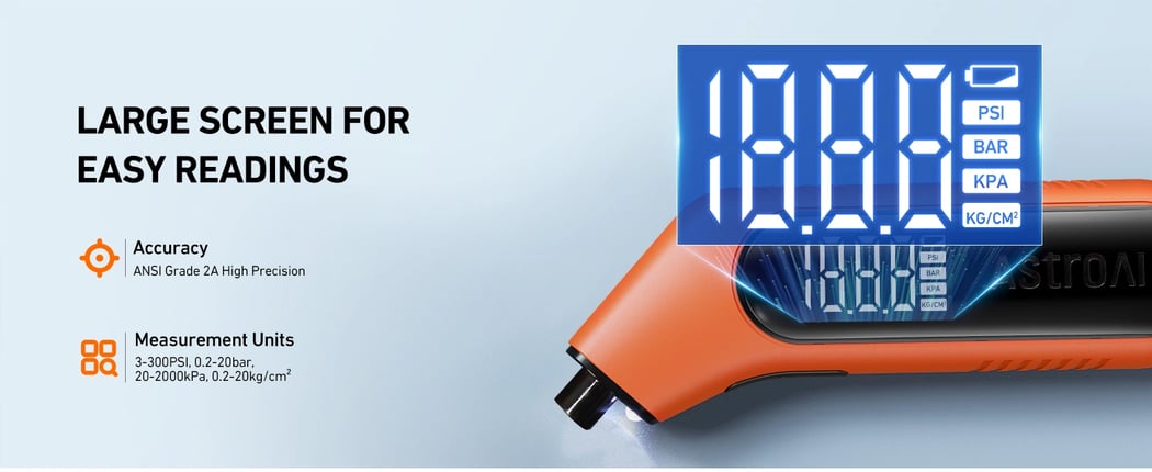AstroAI Digital Tire Pressure Gauge with Backlight, Flashlight, Presta Valve Adapter, and AAA Batteries, Compatible with Schrader Valves, 300PSI, Orange