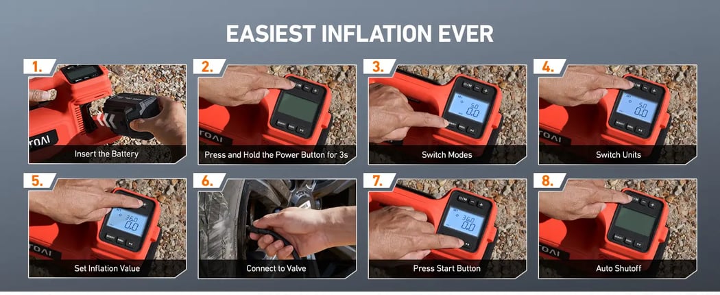 AstroAI TC4 Portable Air Compressor Tire Inflator, 470W 18V Cordless Air Pump for Truck Tires with 4000mAh Battery, 150PSI Heavy Duty Air Compressor with Digital Display for Car, RVs, SUV Red