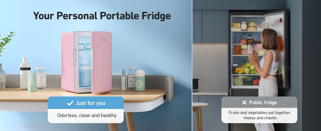 AstroAI Cute Mini Fridge Pink for Skincare, Dorm, Bedroom, Office, 6 Liter/8 Cans, 110V AC/ 12V DC, LY2206A
