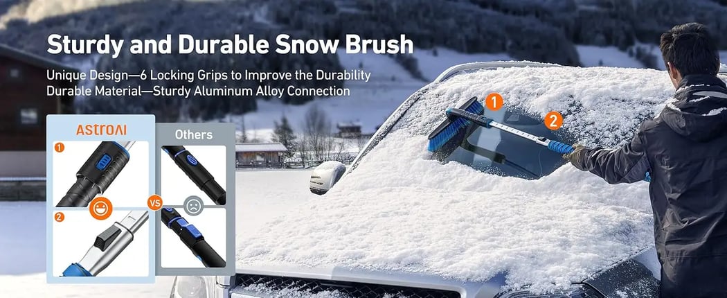 AstroAI 62.4 inch Ice Scraper and Extendable Snow Brush (Blue)