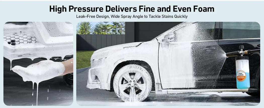 AstroAI Wide Neck Foam Cannon, with 1/4 Inch Quick Connector Plug to Pressure Washer, 1.0mm Orifice,1 Liter Capacity, Orange Lable
