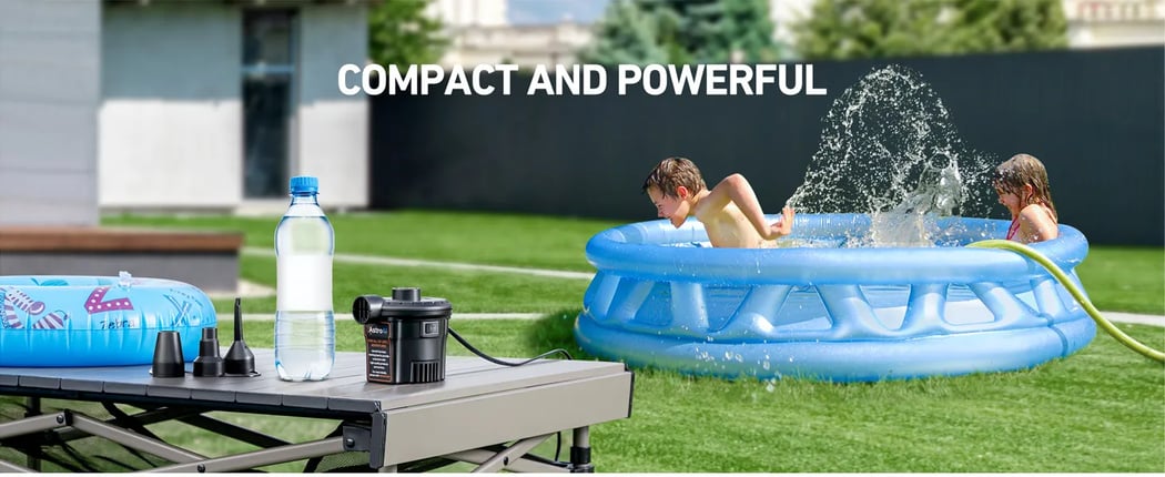 AstroAI Air Mattress Pump with 3 Nozzles for Inflatables, Pool, Balls (AC)