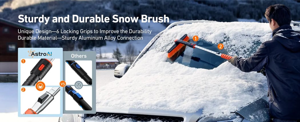 AstroAI 47.2 Inch Ice Scraper Extendable Car Snow Brush, Orange with 360° Pivoting Brush Head
