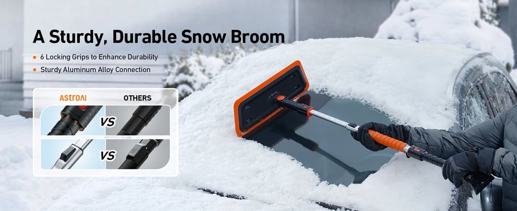 AstroAI 47.2 Inch 2-in-1 Snow Broom and Detachable Ice Scraper