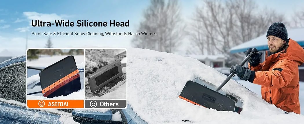 AstroAI 48Inch 2-in-1 Snow Scraper for car Snow Broom and Detachable Ice Scraper with Non-Abrasive Silicone Head