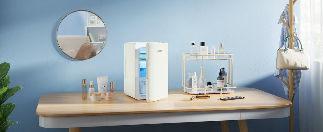 AstroAI Mini Fridge 2.0 Gen, 6 Liter/8 Cans Makeup Skincare Fridge 110V AC/ 12V DC Portable Thermoelectric Cooler and Warmer Little Tiny Fridge (Beige)