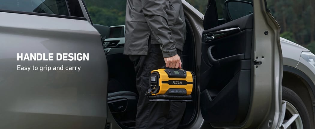 AstroAI Digital Tire Inflator for Car and Bikes, 12V DC/110V AC with Dual Metal Motors & LED Light, Two Modes for Car, Bicycle Tires, and Air Mattresses, Yellow