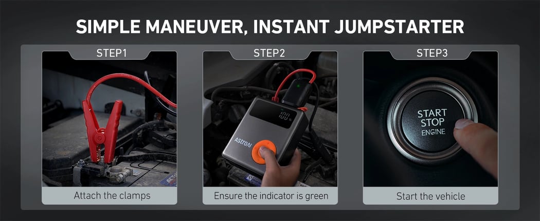 AstroAI Portable Car Jump Starter with 150 PSI Air Compressor, 1750A Battery Pack and Large LCD Display for Up to 7.5 Gas/5.0L Diesel Engines