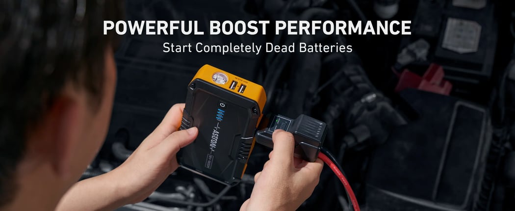 AstroAI S8 Car Battery Jump Starter with 3 Modes Flashlight and Jumper Cable, Stocking Stuffers, 1500A, 12V, Yellow