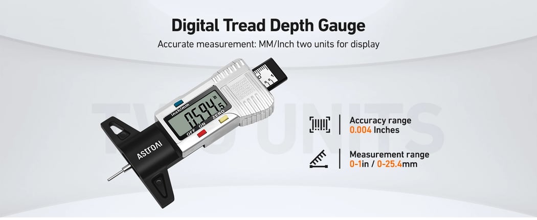 AstroAl Digital Tire Tread Depth Gaugewith Inch and Millimeter Conversion of 0-1in for Car, Truck, SUV Motorcycle and Bus