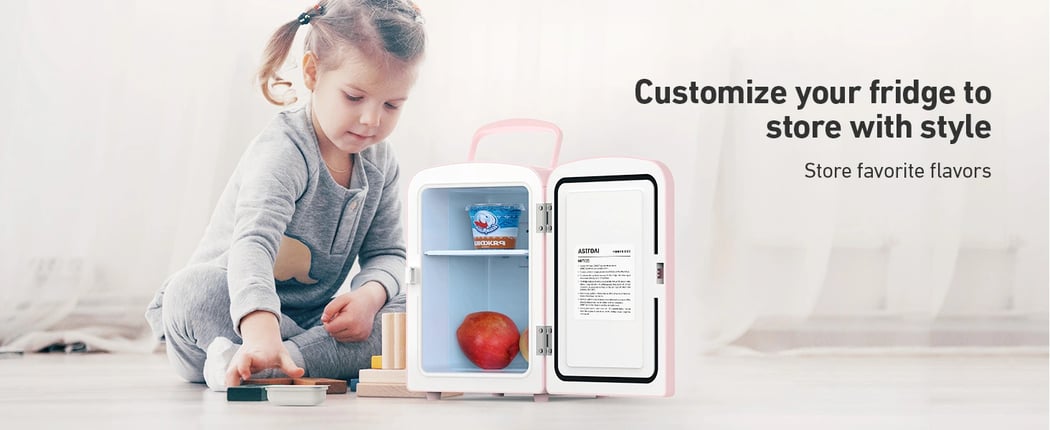 AstroAI Pink Mini Fridge for Skincare, Beverage, Food, Home, Office and Car, 4 Liter/6 Can, AC/DC, ETL Listed