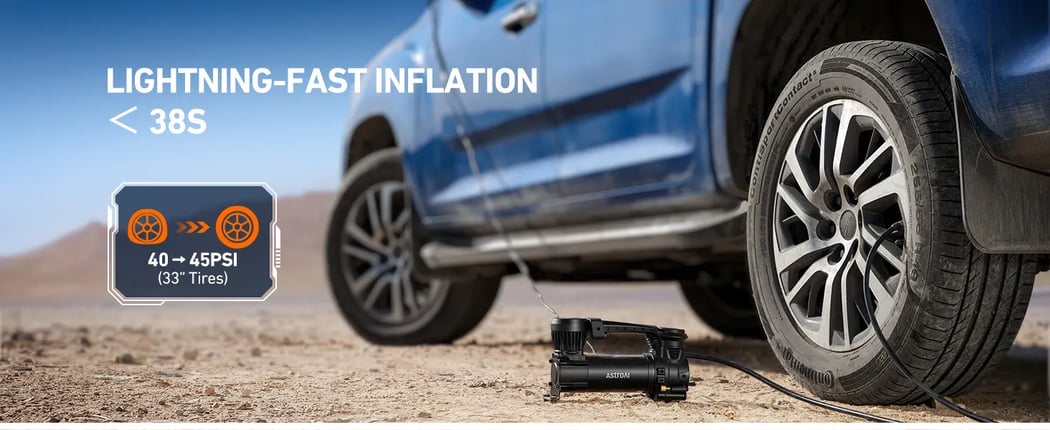 AstroAI T4 Heavy-Duty Air Compressor Auto Shutoff 12V Portable Air Pump with 1.97CFM, 120PSI Digital Car Tire Inflator, for Up to 33 Inch Tires