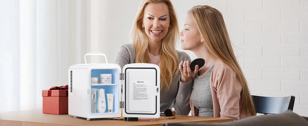 AstroAI White Mini Fridge​ for Skincare, Bedroom, Office and Car, 4 Liter/6 Can, AC/DC, ETL Listed