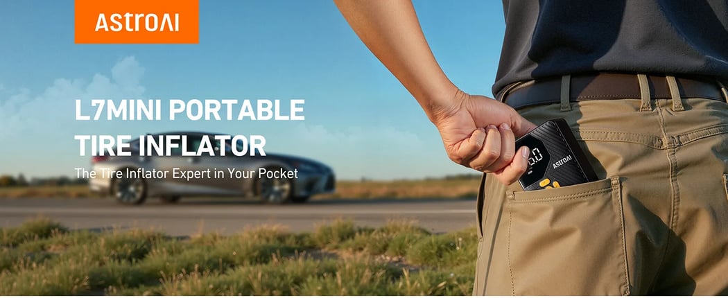 AstroAI L7 Mini Tire Inflator Portable Air Compressor,150 PSI Cordless Car Tires Air Pump with LED Lights&Pressure Gauge,Auto Shut-Off - Tire Pump for Auto,Motorcycle, Bicycle, Ball Yellow