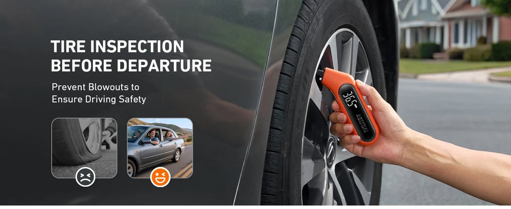 AstroAI Tire Pressure Gauge Digital 3-300PSI Large Screen with Backlight and Flashlight, ANSI 2A High Accuracy, Compatible with Schrader Valves, 4 Units, Presta Valve Adapter Included, Orange 2 Pack