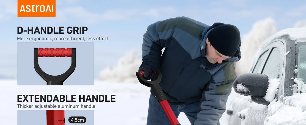 AstroAI 39 Inch Folding Snow Shovel, Snow Shovel for Car, Red