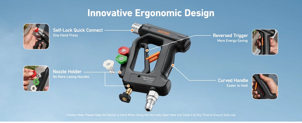 AstroAI Short Pressure Washer Gun with Swivel High Pressure Washer with 4 Nozzles and 3/8” Swivel Quick Connector - 4060PSI Max and Compatible, Black