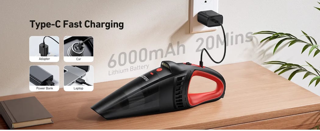 AstroAI Handheld Car Vacuum Cordless with Accessories, Portable Vacuum Cleaner with 12V DC Power, LED Light, Brush, Extended Suction Pipe, Hose, Mini Handheld for Car, Home, Office, and Pet Hair, Red