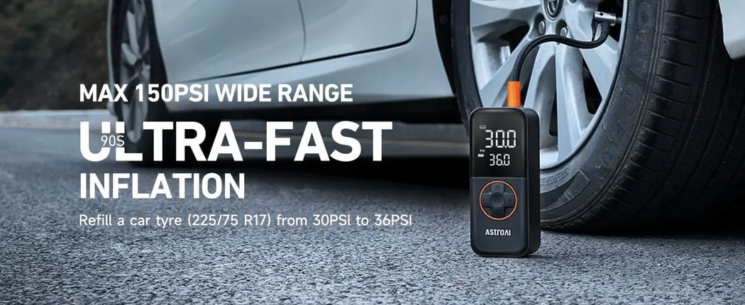 AstroAI L4 Cordless Tyre Inflator Air Compressor, 6600mah Rechargeable Battery Tyre Pump 150 PSI