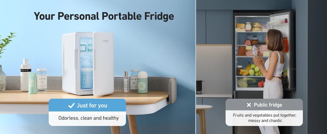 AstroAI Makeup Fridge 2.0 Gen for Skincare, Bedroom, Beverage, Cosmetics, 6 Liter/8 Cans, 110V AC/12V DC, White