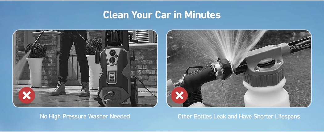 AstroAI Foam Gun Car Wash Gun with Wash Mitt, Quick Connect to Most Garden Hose, Foam Blaster Equips with 3/4” Universal Garden 3/8" Quick Connector, Amber Lable