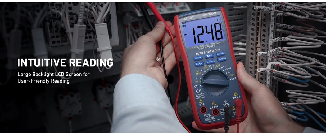 AstroAI DM6000AR Digital Multimeter 6000 Counts, Measures Voltage, Current, Resistance, Diodes, Continuity, Duty-Cycle Capacitance, Temperature, and More