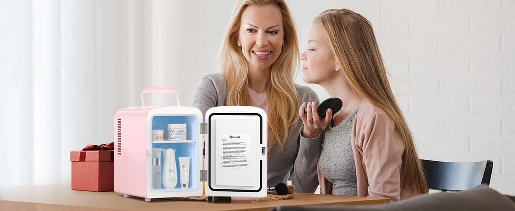 AstroAI Pink Mini Fridge for Skincare, Beverage, Food, Home, Office and Car, 4 Liter/6 Can, AC/DC, ETL Listed