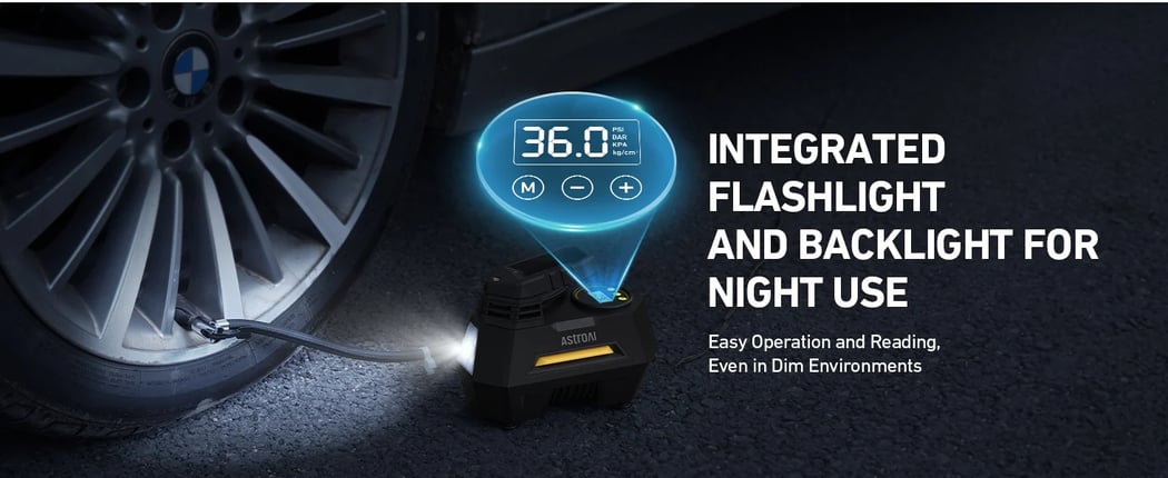 AstroAI CZK-3631 Tire Air Compressor with Digital Pressure Gauge, Emergency LED Light for Bicycle, Balloons, Yellow