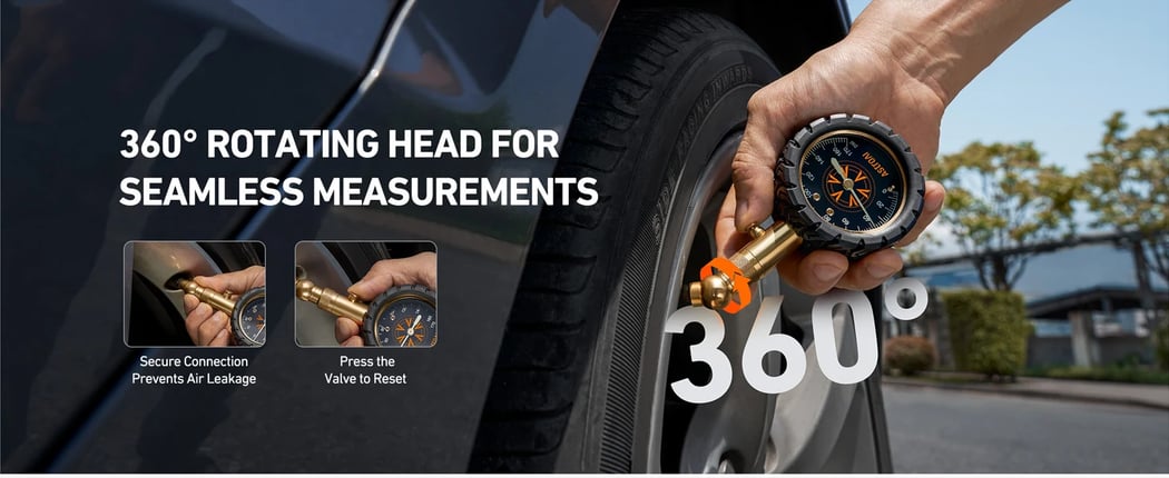 AstroAI Tire Pressure Gauge with Large 2" Easy Read Glow Dial for Bike, Car, SUV, Truck & Motorcycle, 170 PSI